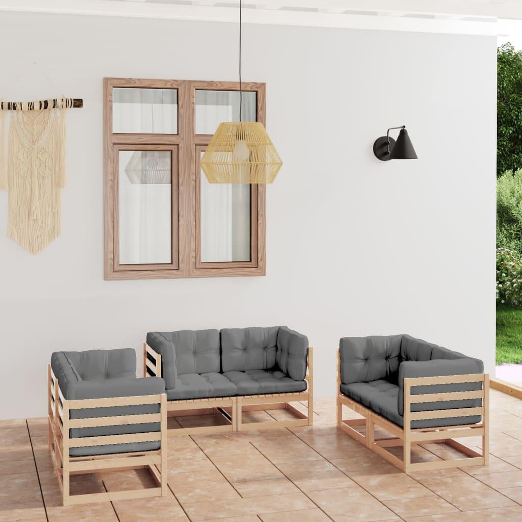 Voir la diapositive 1 : VIDAXL Salon de jardin 6 pcs avec coussins Bois de pin massif