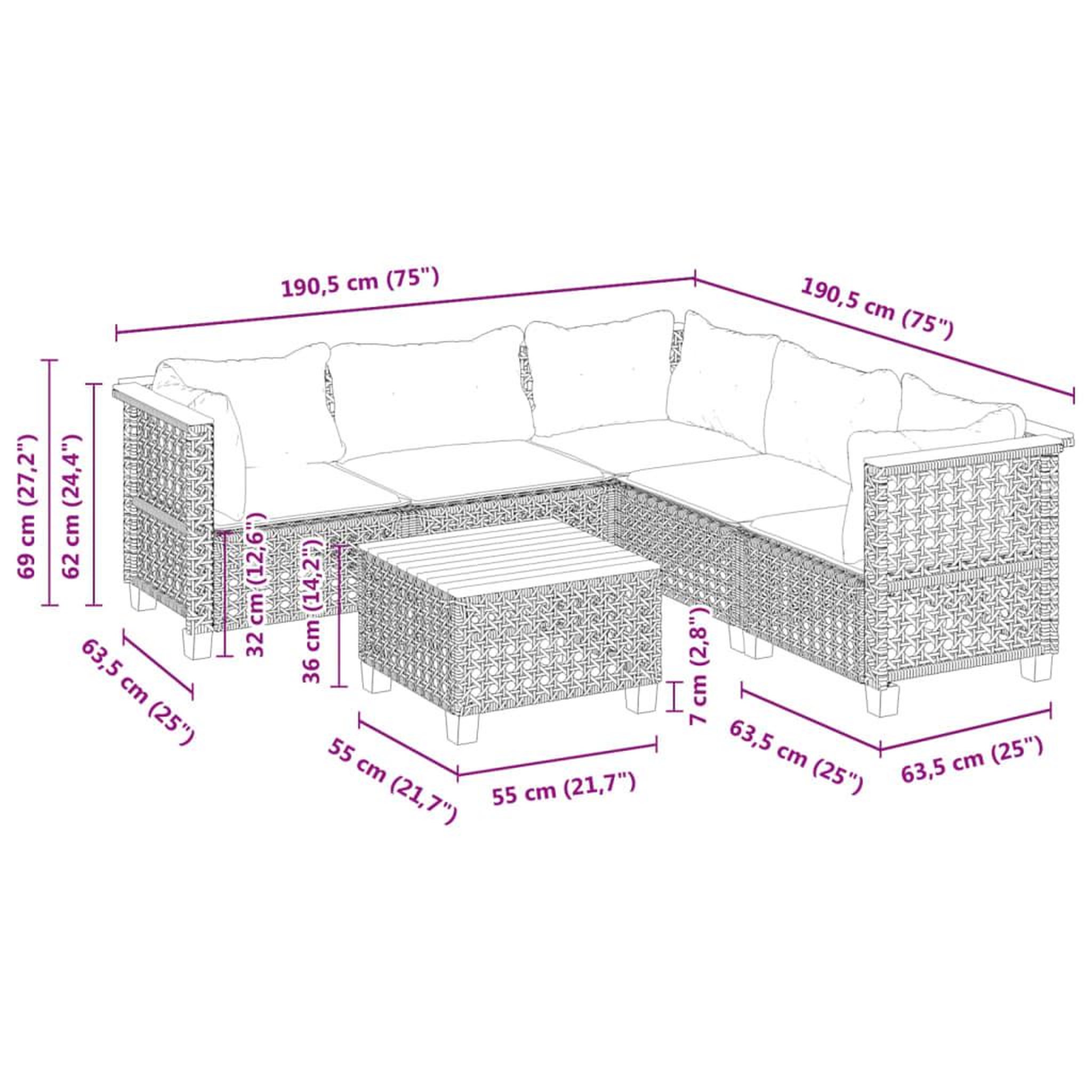 Voir la diapositive 6 : VIDAXL Salon de jardin 6 pcs avec coussins gris resine tressee