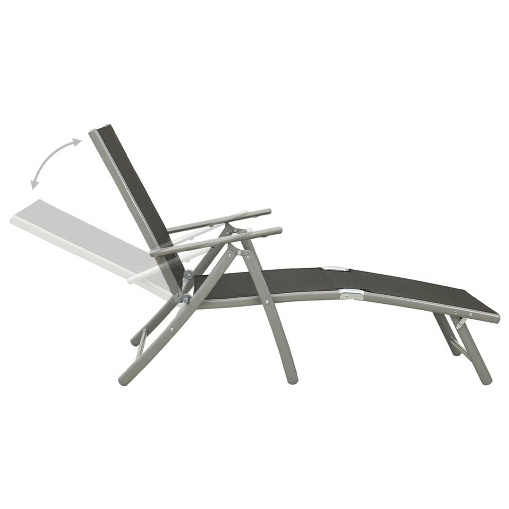 Voir la diapositive 5 : VIDAXL Chaise longue pliable Textilene et aluminium noir et argente