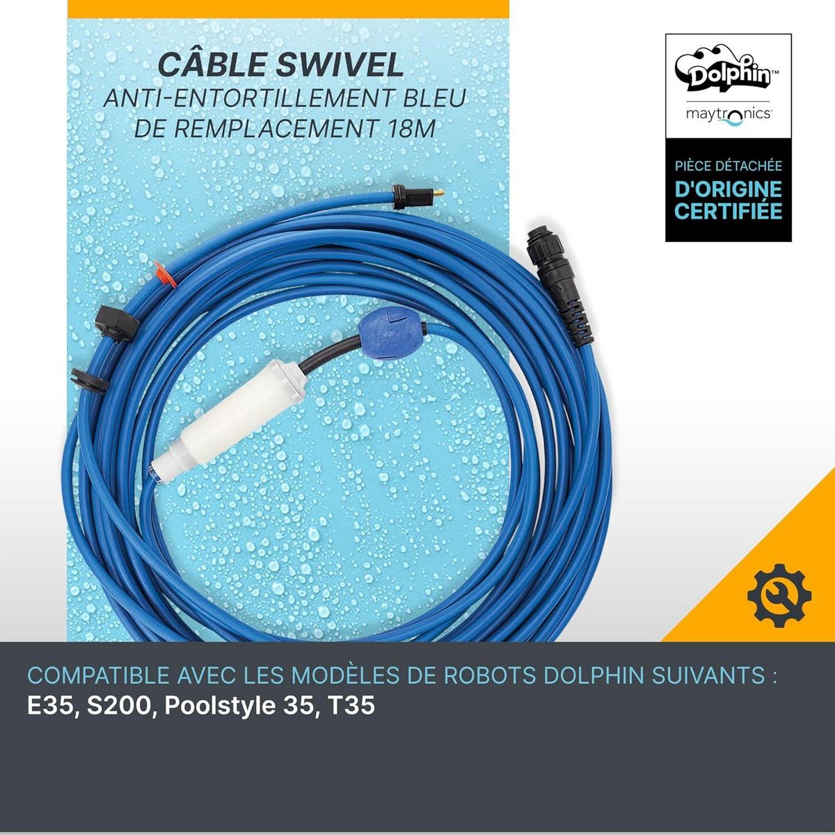 Dolphin Cable d'alimenation avec swivel 18m diy pour robot dolphin e35 et t35 - 99958907-diy