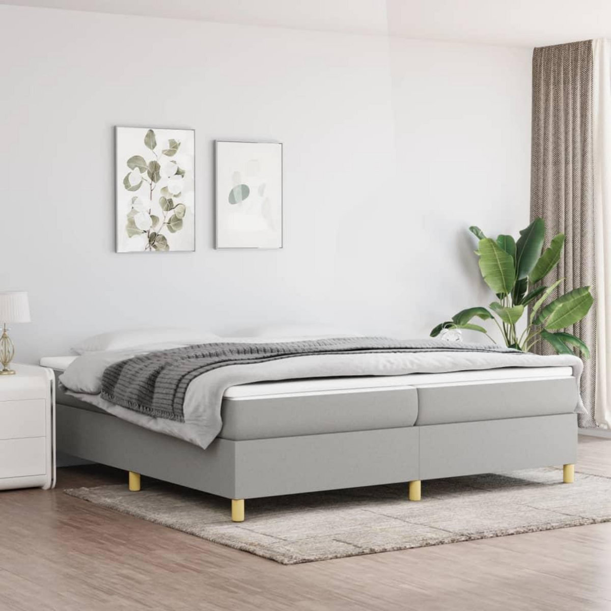 VIDAXL Sommier a lattes de lit avec matelas Gris clair 200x200cm Tissu