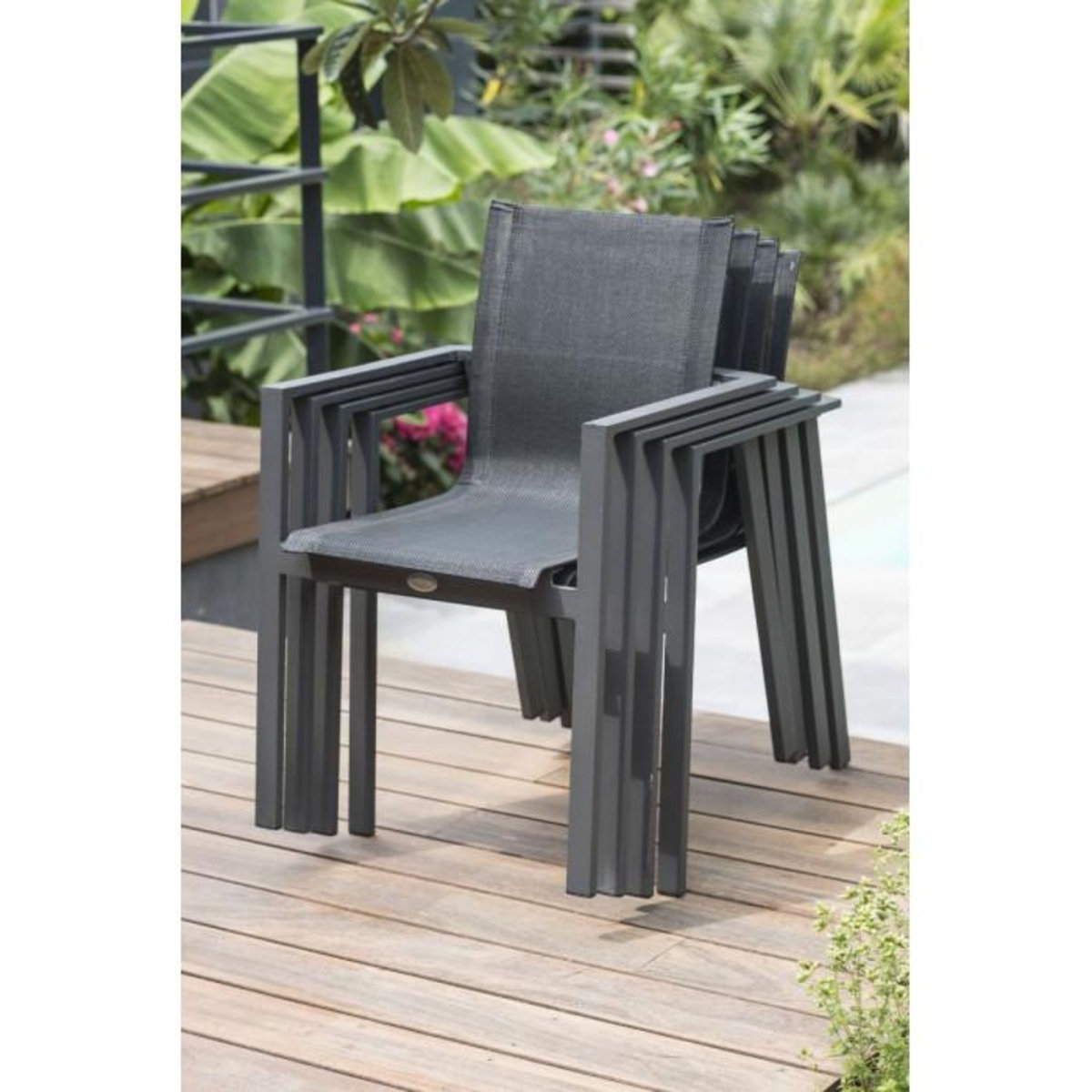 Paris Prix Lot de 2 Fauteuils de Jardin Empilables  Miami  84cm Gris Anthracite