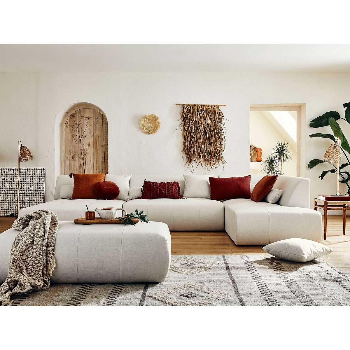 LISA DESIGN Onyx - canapé modulable panoramique d'angle droit 7 places - en tissu