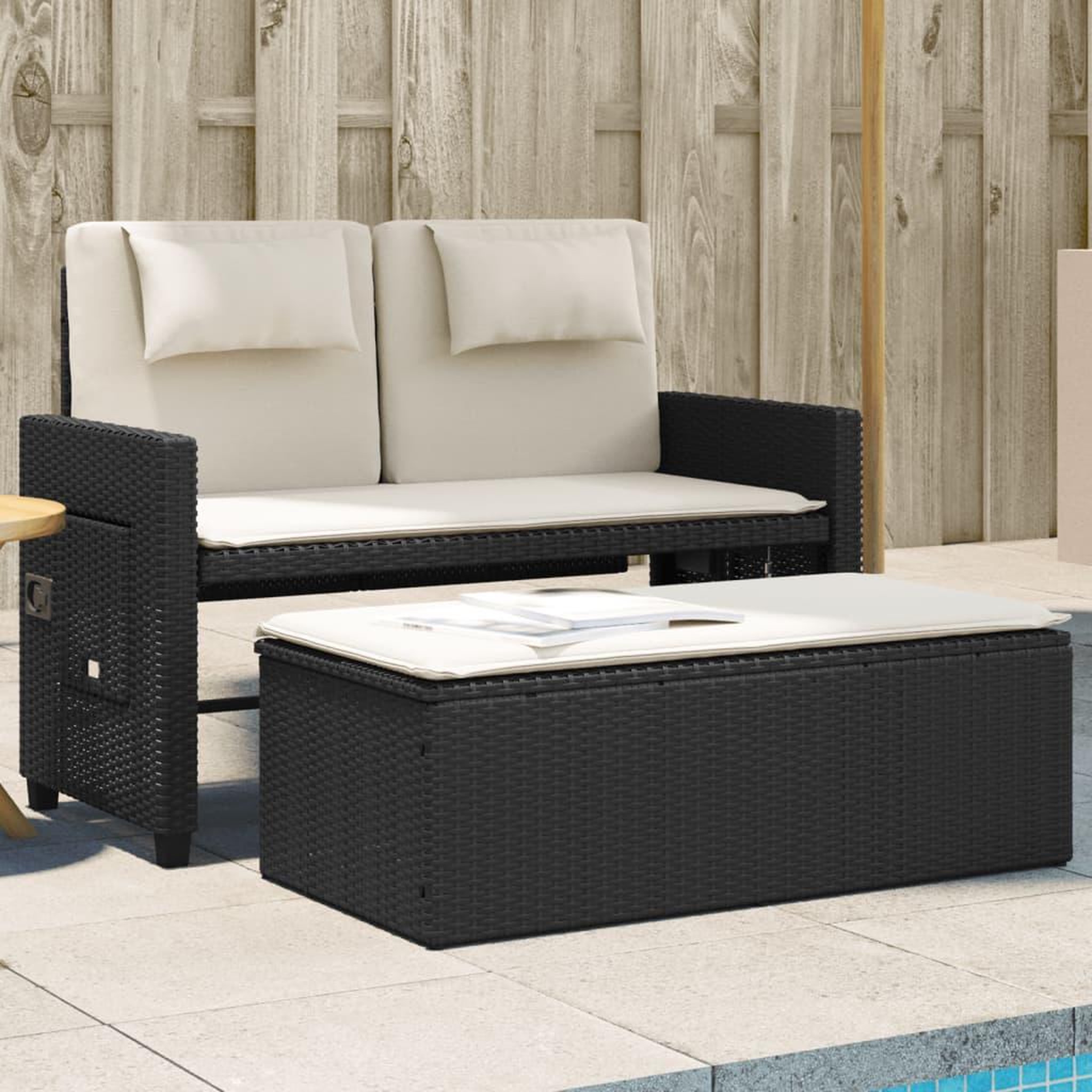 VIDAXL Banc inclinable de jardin avec coussins noir resine tressee