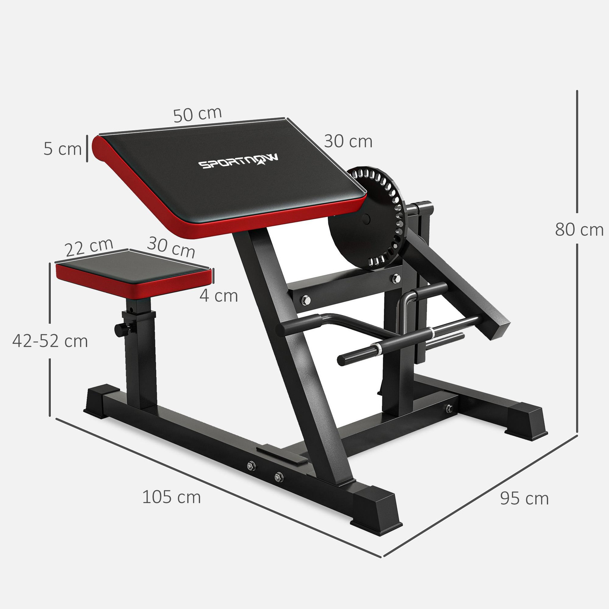 Voir la diapositive 3 : HOMCOM Banc à biceps preacher curl assise réglable 5 niveaux charge max. 120 kg acier noir rouge