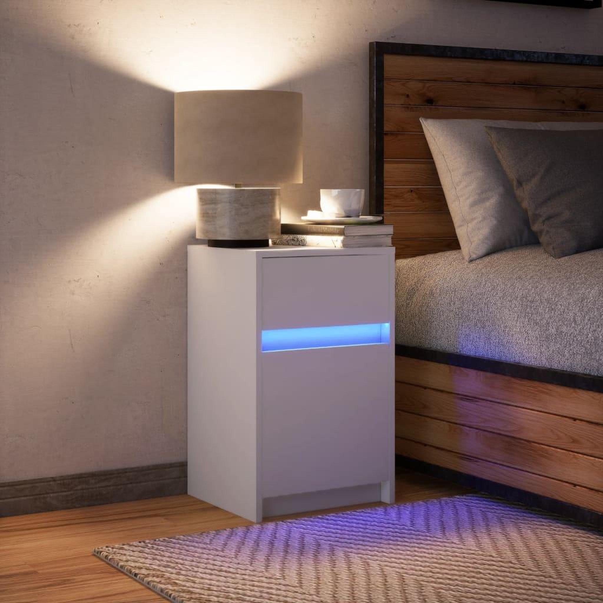 Voir la diapositive 4 : VIDAXL Armoire de chevet avec lumieres LED blanc bois d'ingenierie