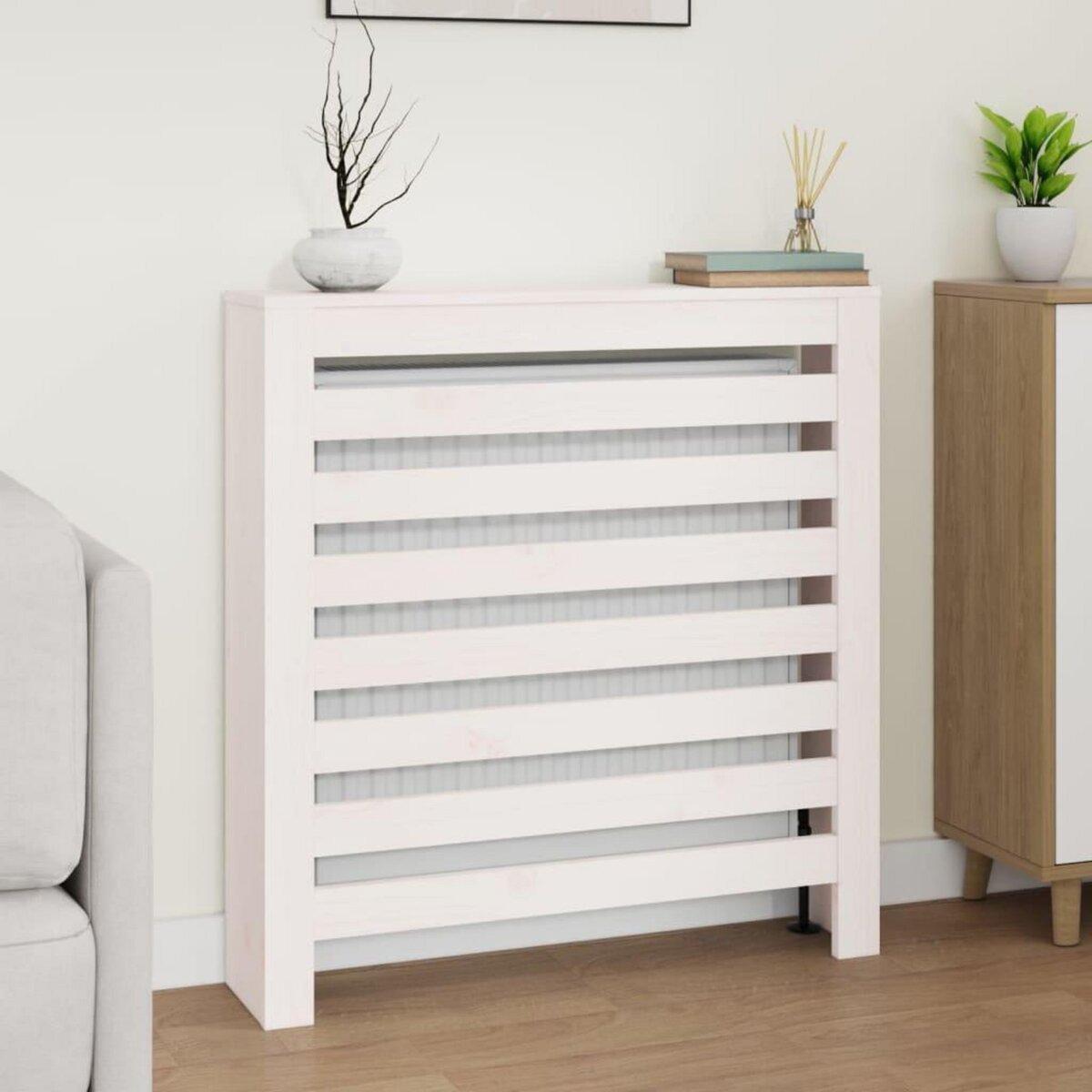 VIDAXL Cache-radiateur Blanc 79,5x19x84 cm Bois massif de pin