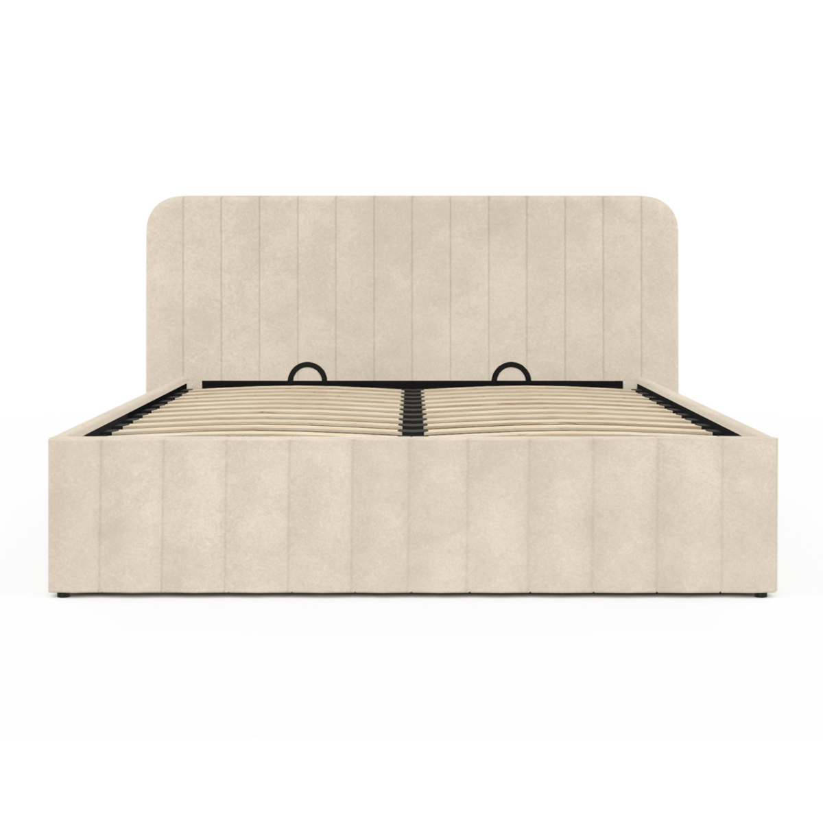 ID MARKET Lit coffre double ALBA avec tête de lit et sommier 140 x 190 cm velours beige