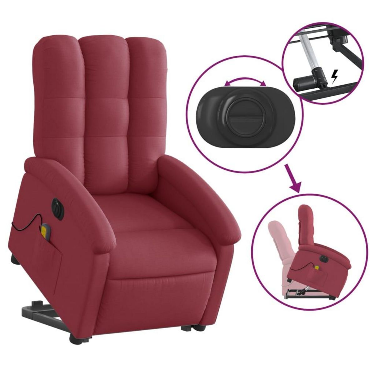 VIDAXL Fauteuil inclinable de massage electrique Rouge bordeaux Tissu