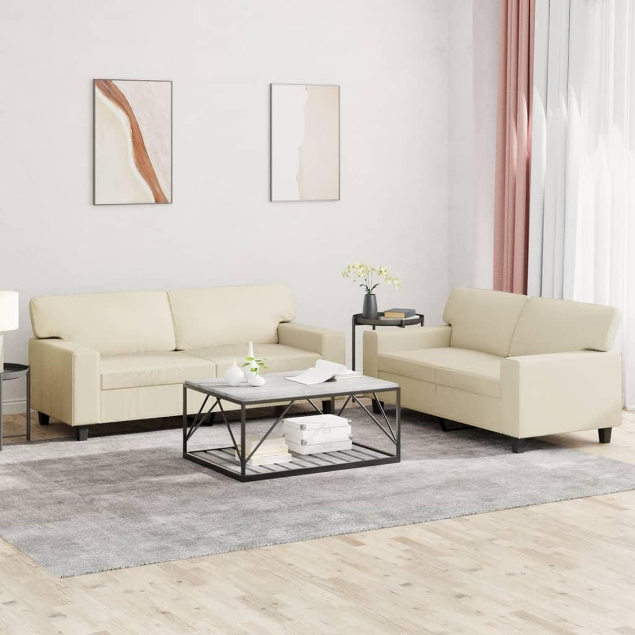 VIDAXL Ensemble de canapes 2 pcs creme similicuir