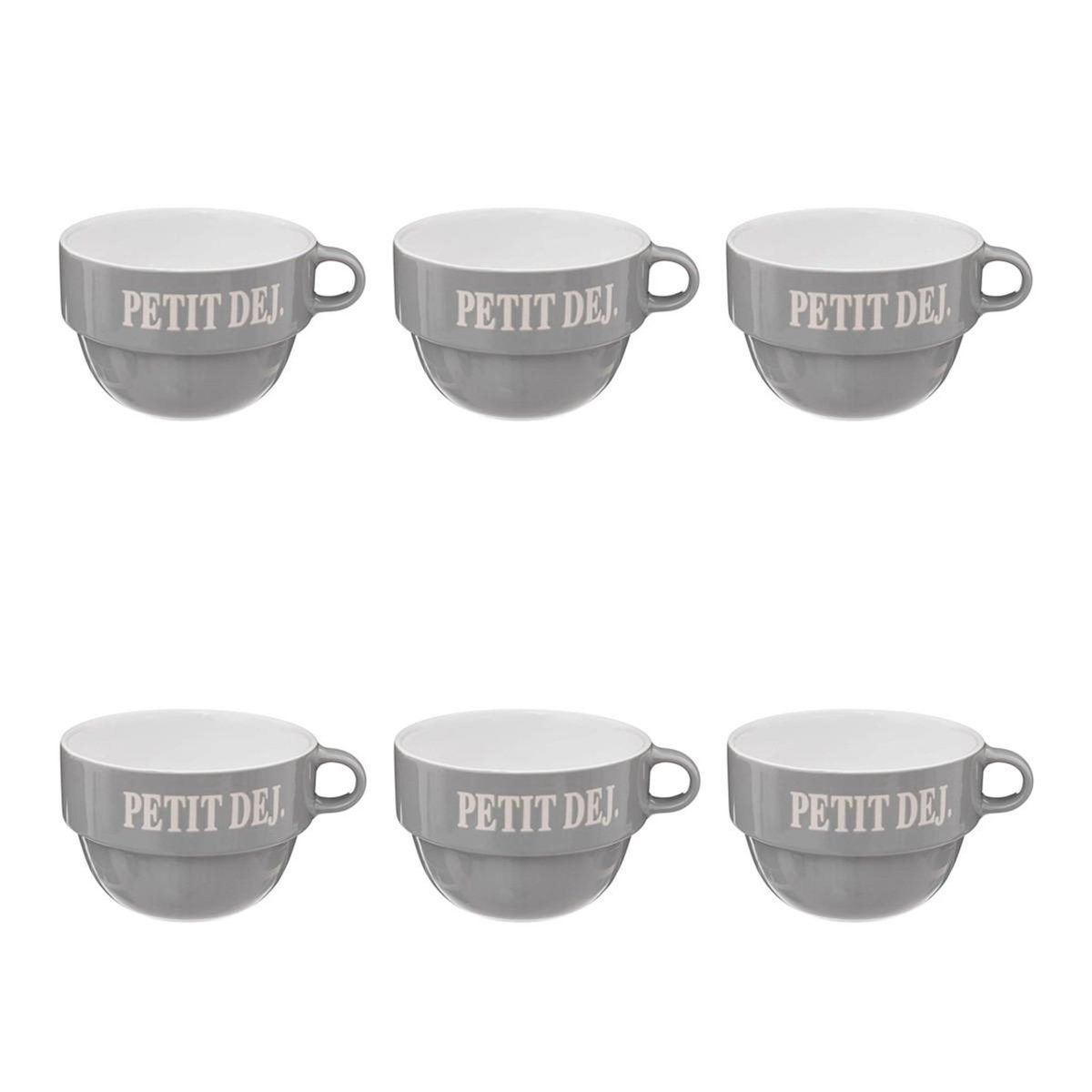SECRET DE GOURMET Lot de 6 Tasses en Faïence  Coloroma  62cl Gris