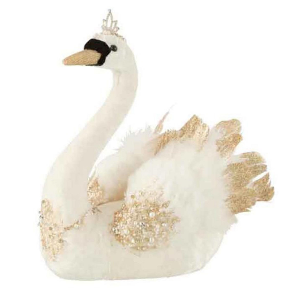 Paris Prix Statuette Déco  Cygne Plumes  29cm Blanc & Or