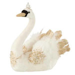 Paris Prix Statuette Déco  Cygne Plumes  29cm Blanc & Or