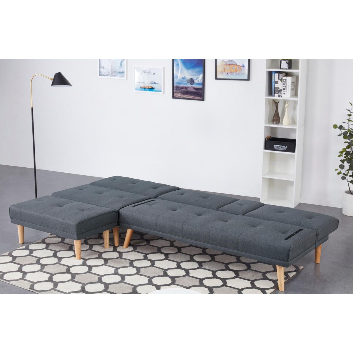 CONCEPT USINE Canapé scandinave convertible 5 places en tissu gris STOCKHOLM