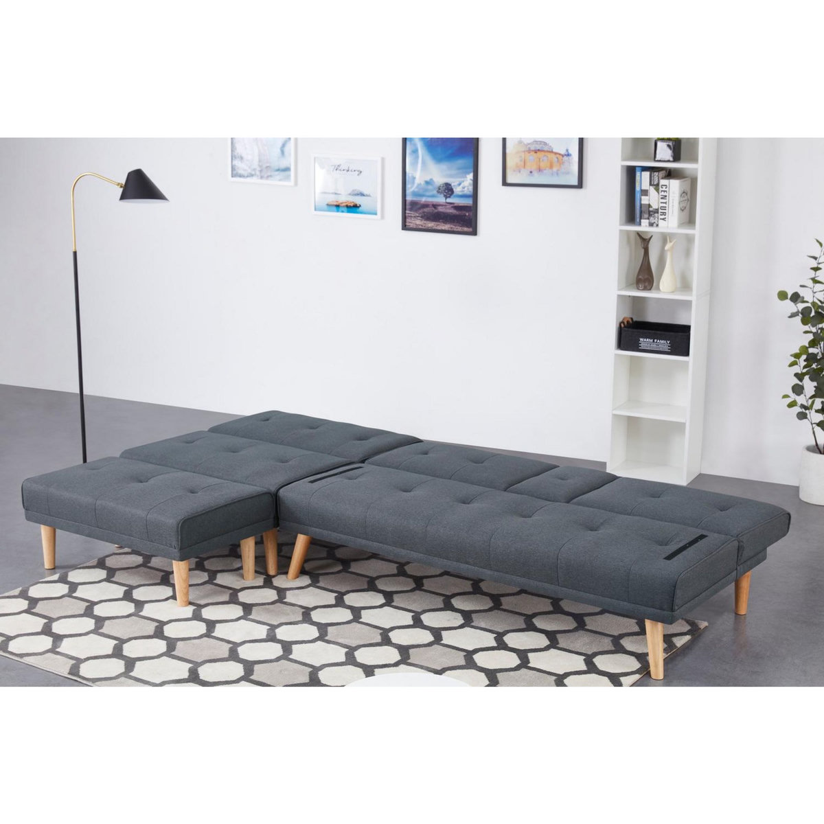 CONCEPT USINE Canapé scandinave convertible 5 places en tissu gris STOCKHOLM