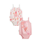 Petit Béguin Lot de 2 barboteuses bloomer bébé en gaze de coton Bahamas. Coloris disponibles : Rose