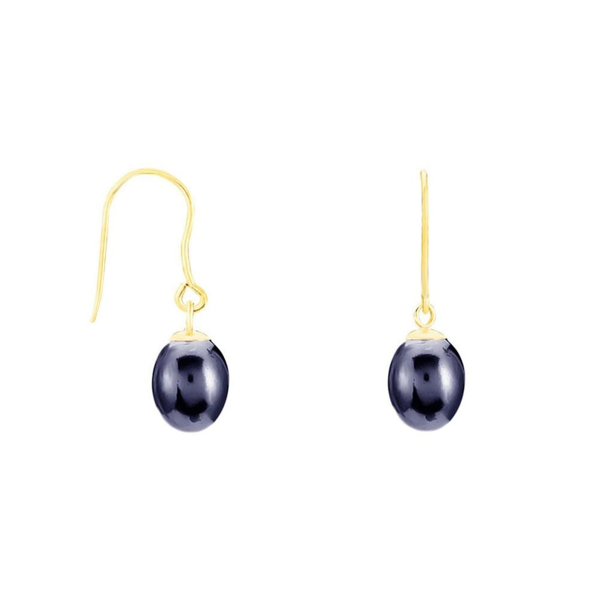 L'ATELIER D'AZUR Boucles d'Oreilles Or Jaune Perles de Culture Noire - Dormeuses