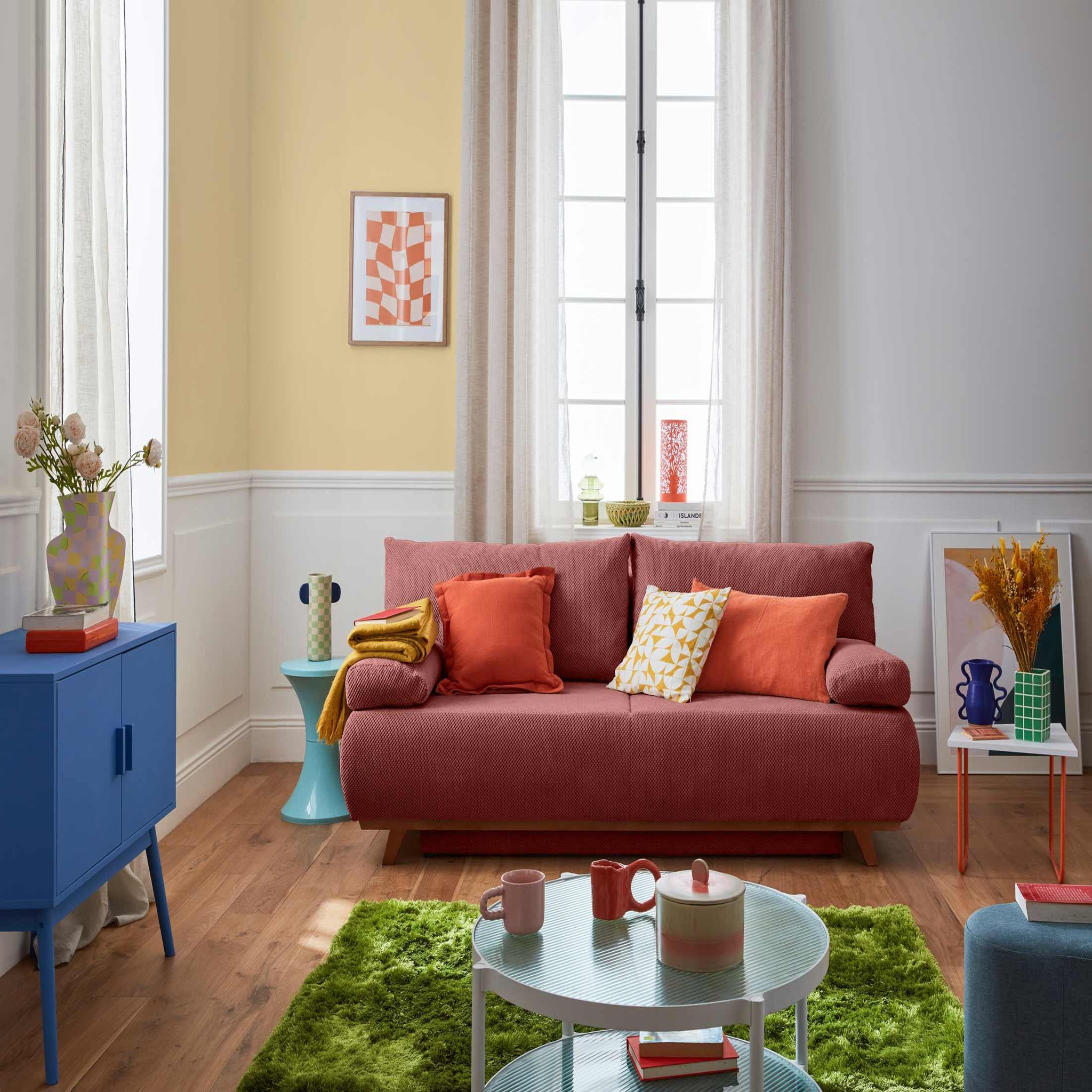 Voir la diapositive 6 : BEST MOBILIER Cristal - canapé 3 places - convertible avec coffre - en velours texturé