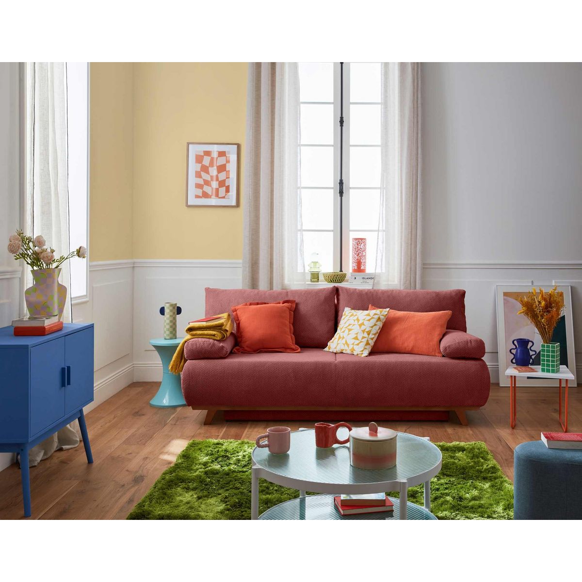 BEST MOBILIER Cristal - canapé 3 places - convertible avec coffre - en velours texturé