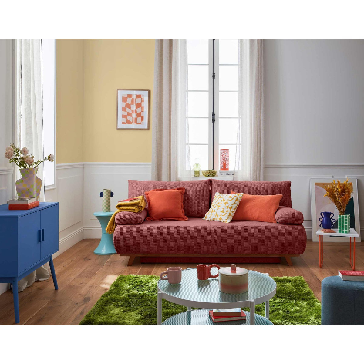 BEST MOBILIER Cristal - canapé 3 places - convertible avec coffre - en velours texturé