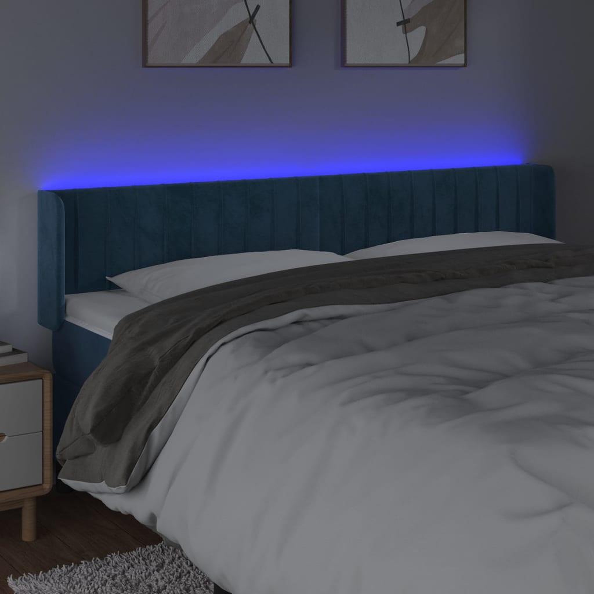 Voir la diapositive 4 : VIDAXL Tete de lit a LED Bleu fonce 203x16x78/88 cm Velours