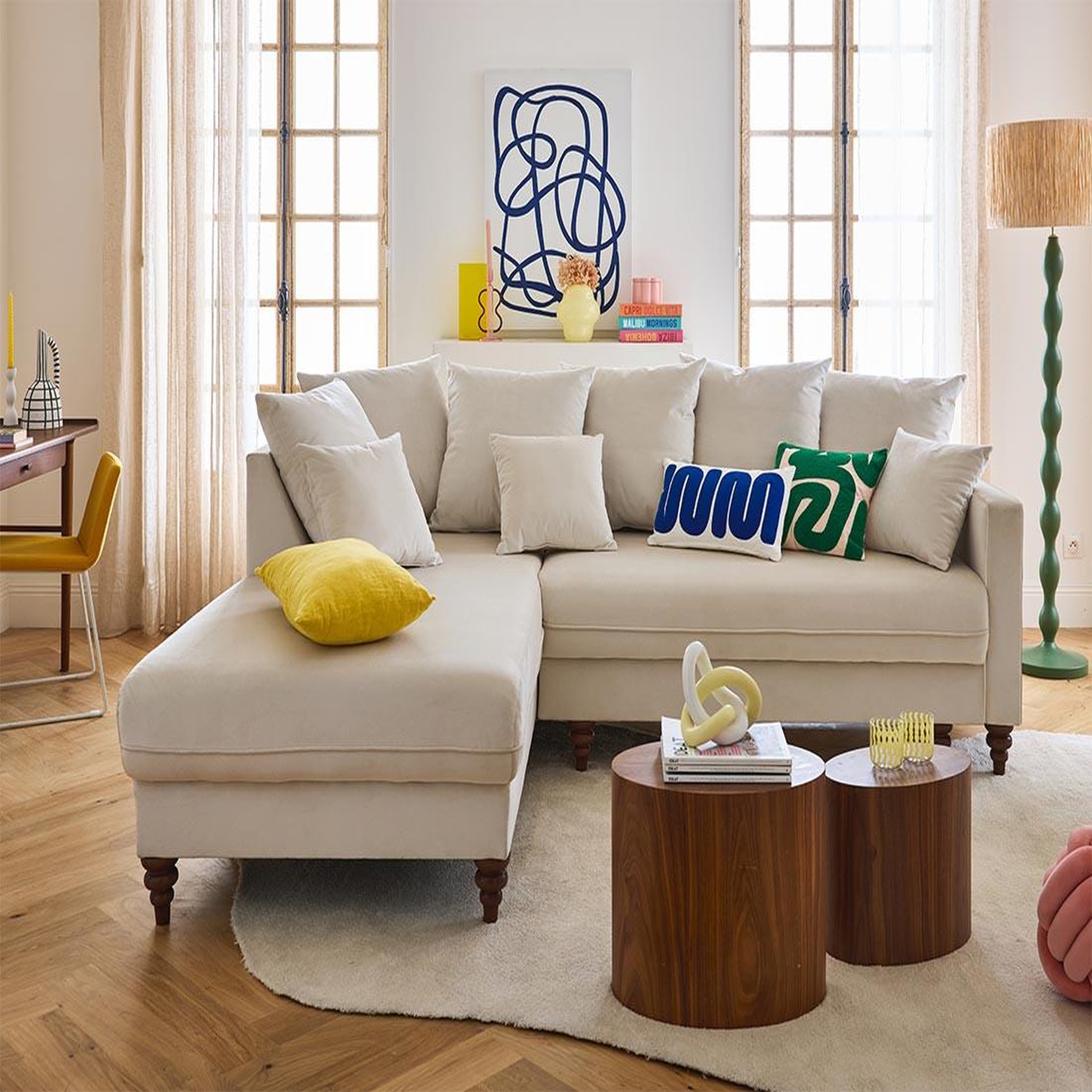 Voir la diapositive 1 : BEST MOBILIER Flamingo - canapé d'angle gauche 4 places convertible en velours