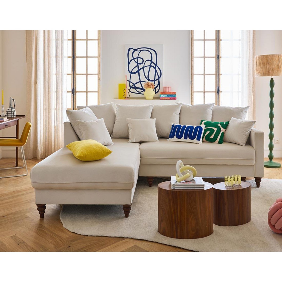 BEST MOBILIER Flamingo - canapé d'angle gauche 4 places convertible en velours