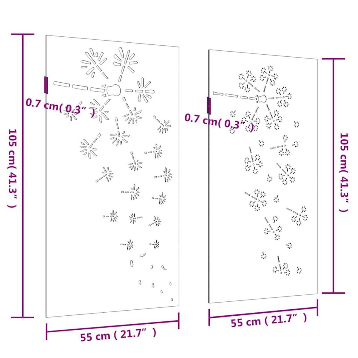 VIDAXL Decorations murales de jardin 2pcs 105x55 cm design de fleur