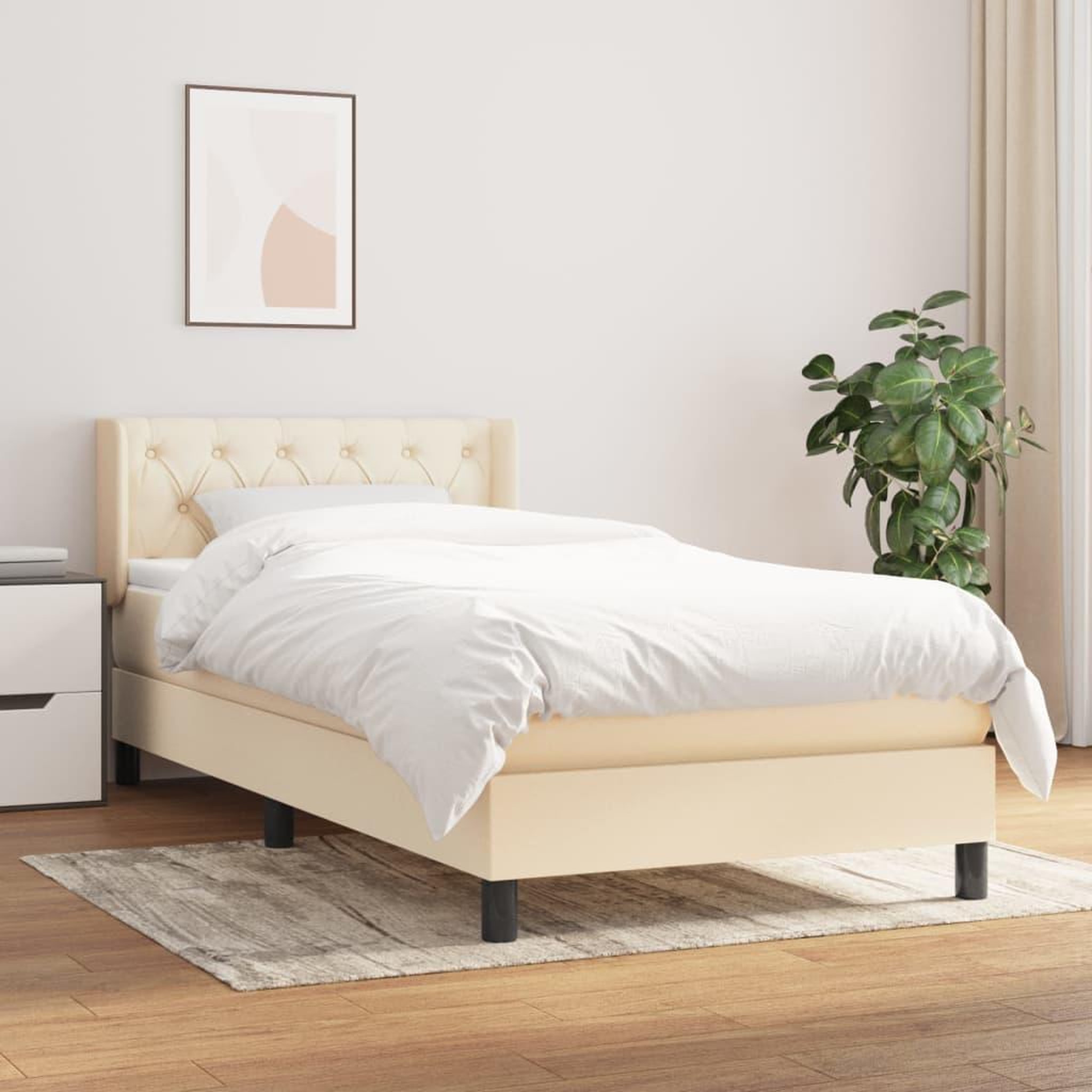 Voir la diapositive 2 : VIDAXL Sommier a lattes de lit avec matelas Creme 80x200 cm Tissu