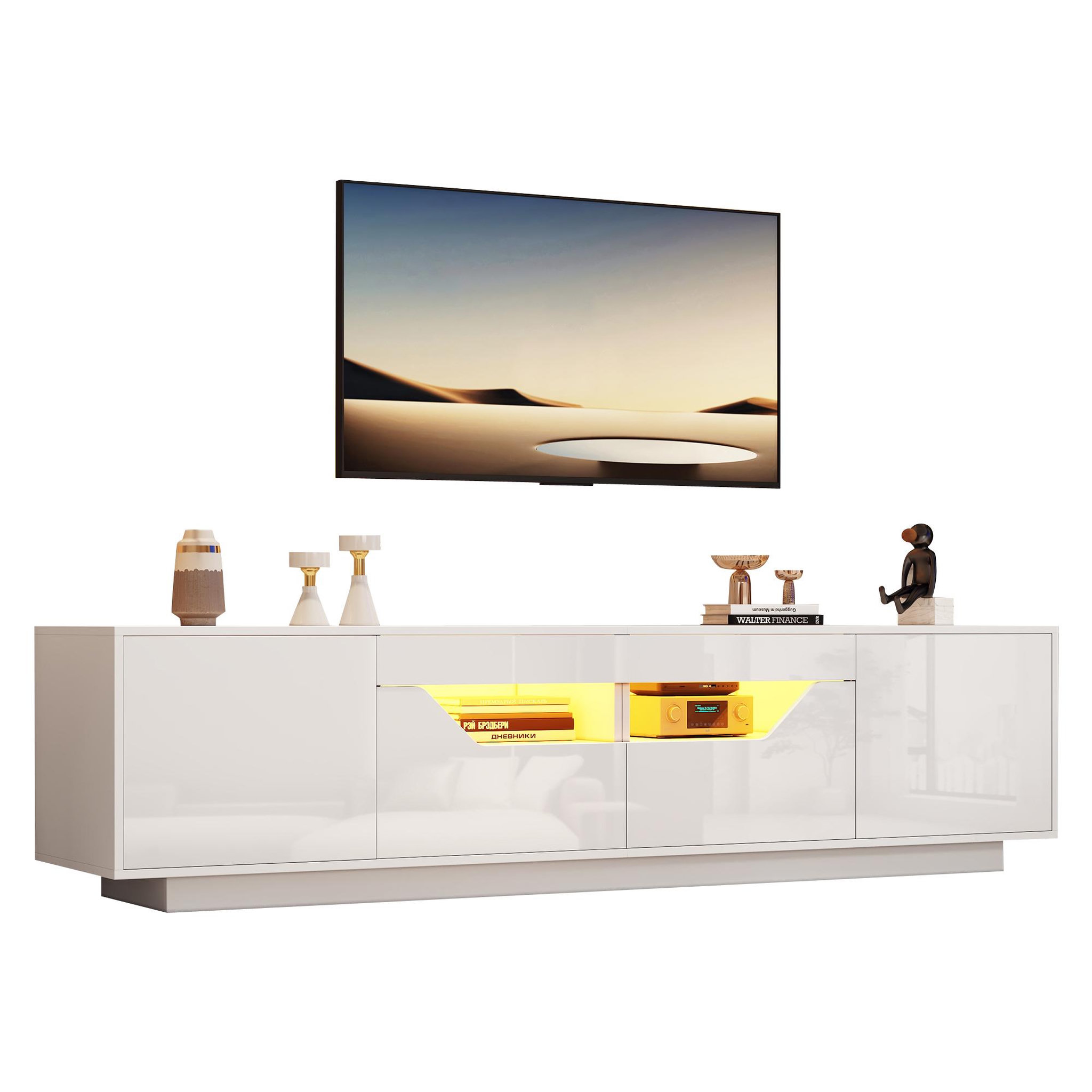 MERAX Meuble tv blanc 180 cm led panneau de particules