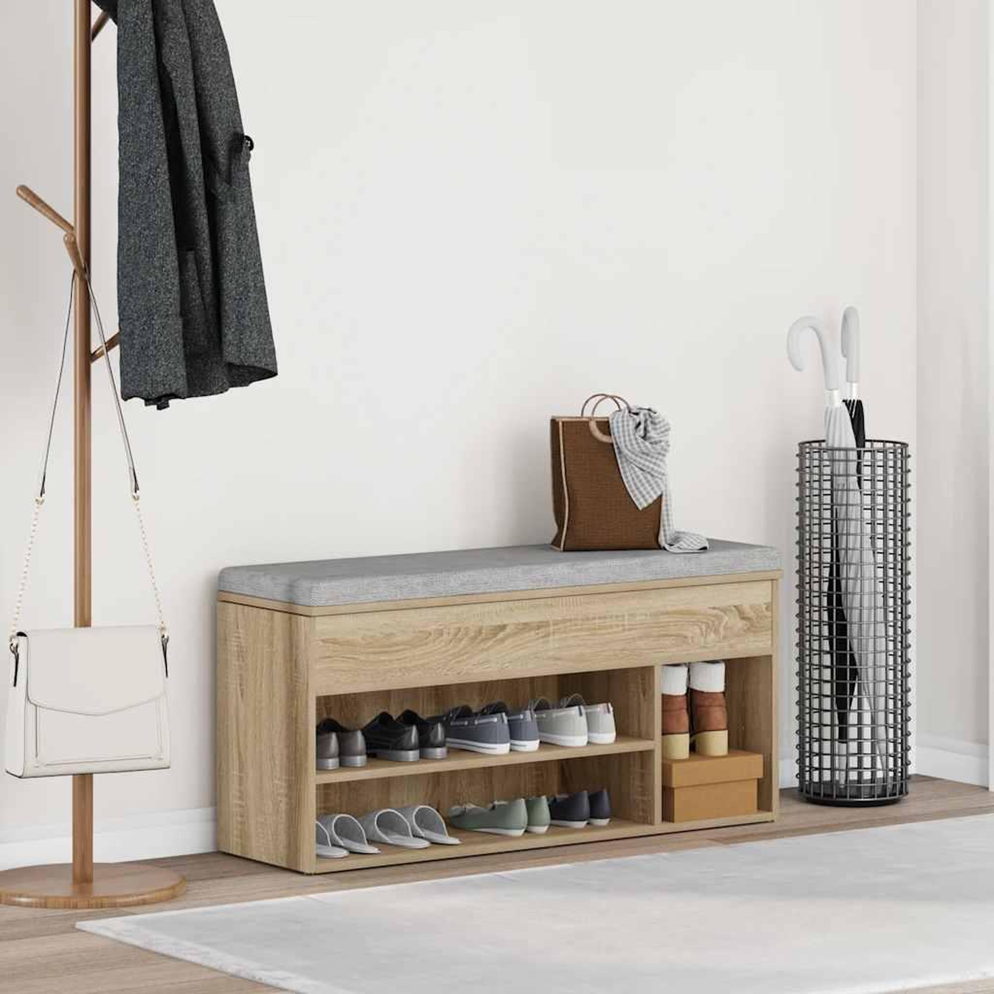 Voir la diapositive 3 : VIDAXL Banc a chaussures chene sonoma 102x30,5x45 cm bois d'ingenierie