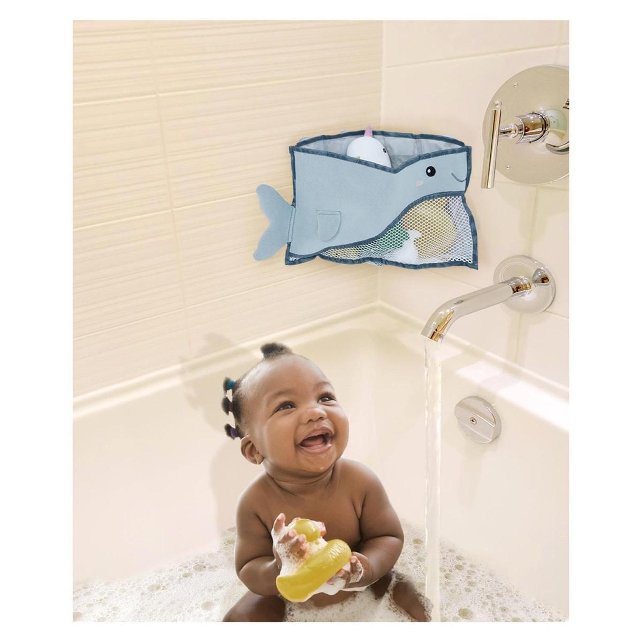 Voir la diapositive 4 : Tom & Zoé Sac Jouets de Bain Bébé  Baleine  36cm Bleu