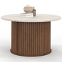 Voir la diapositive 1 : ID MARKET Table basse ronde JULIETTE 70 cm lattes effet noyer et plateau travertin