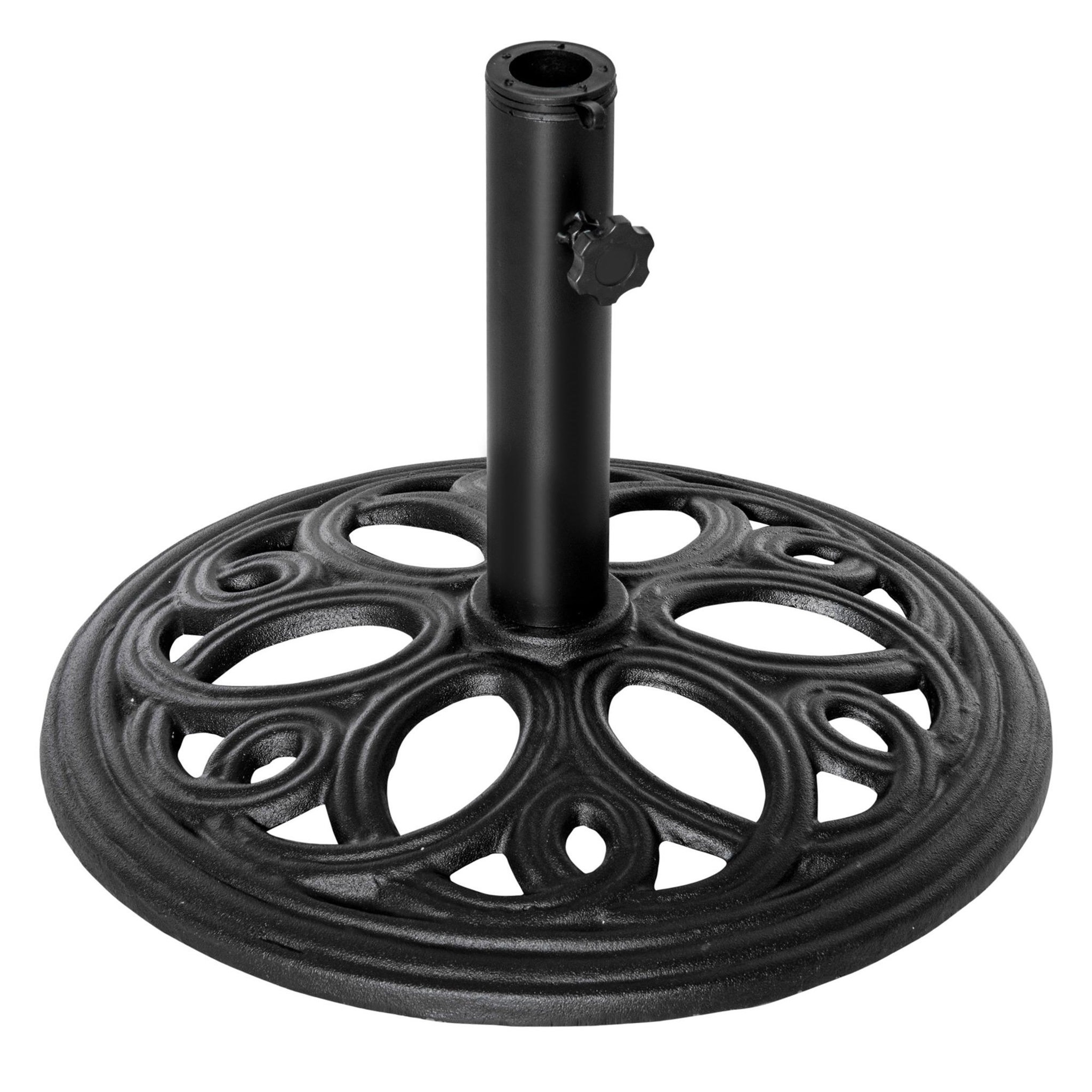 Voir la diapositive 1 : OUTSUNNY Pied de parasol design rosace aspect fer forgé poids net 11,5 Kg dia. 45 cm fonte noir