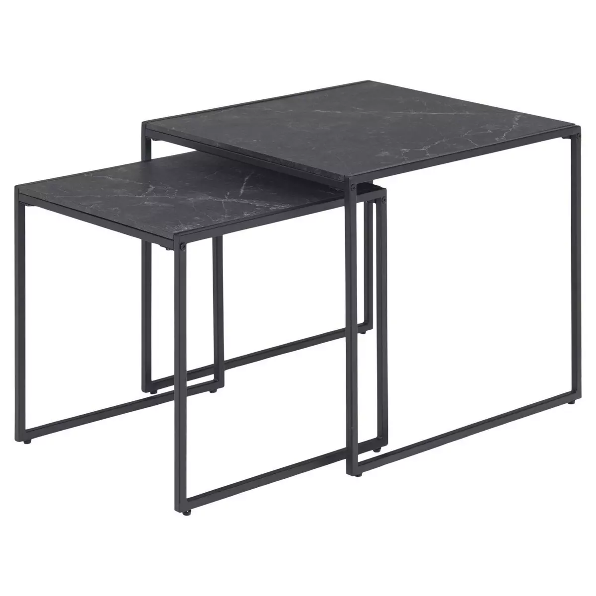 TOILINUX Lot de 2 Tables d'appoint carré encastrables en mélaminé et métal - L.50 cm x H. 45 cm - Noir