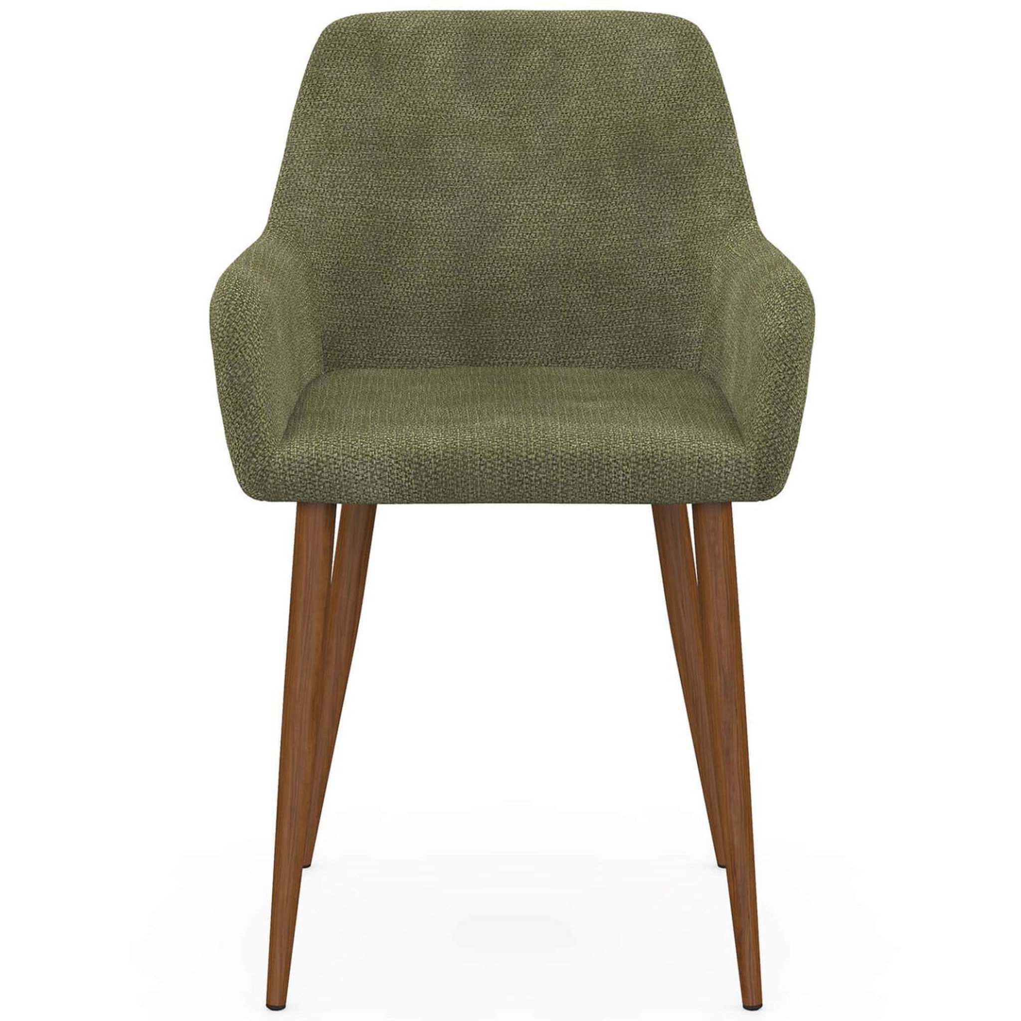 Voir la diapositive 3 : ID MARKET Lot de 4 chaises RORY en tissu chenille verte pieds noyer pour salle à manger