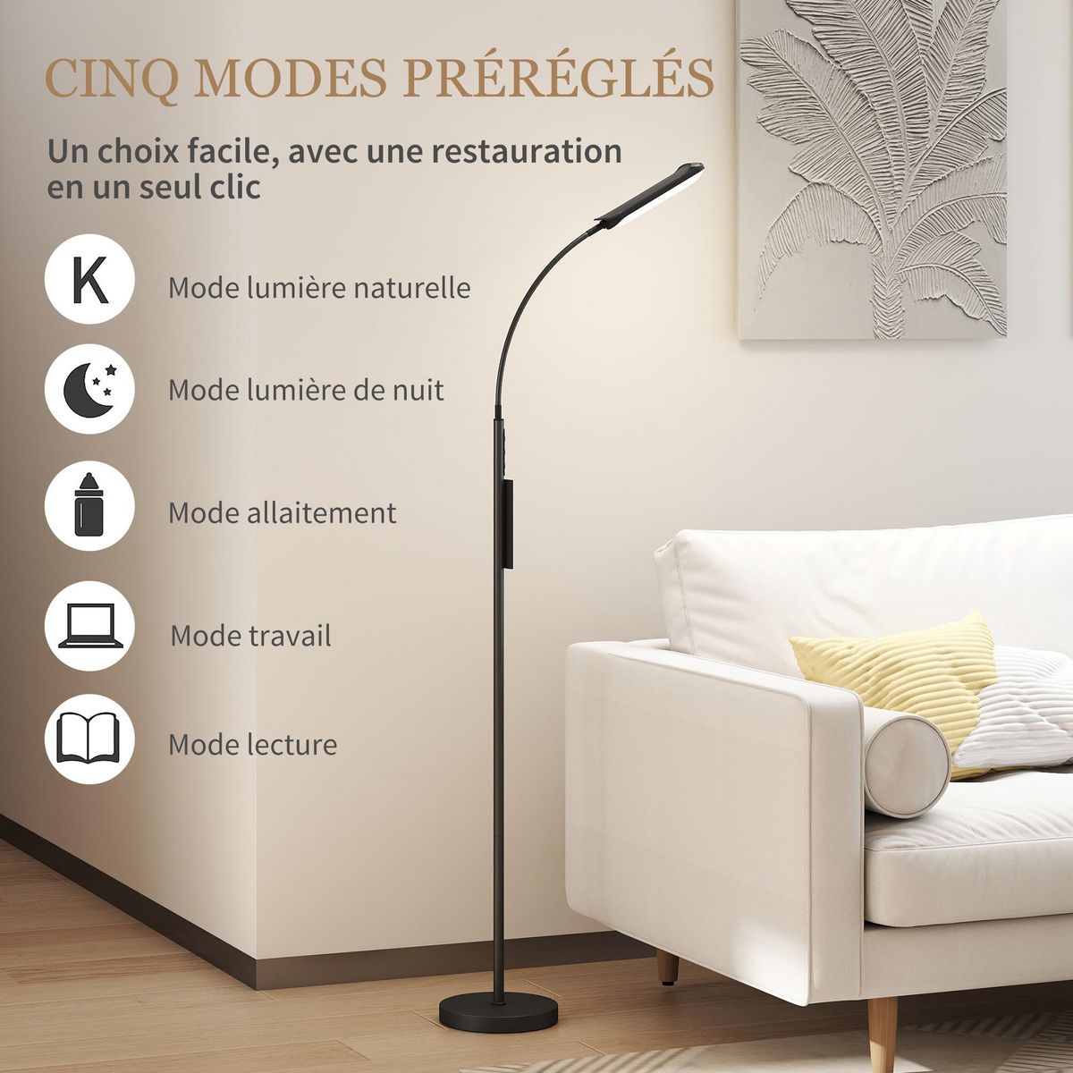 HOMCOM Lampadaire LED dimmable avec télécommande - contrôle tactile, réglable - H.175 cm - acier polycarbonate noir
