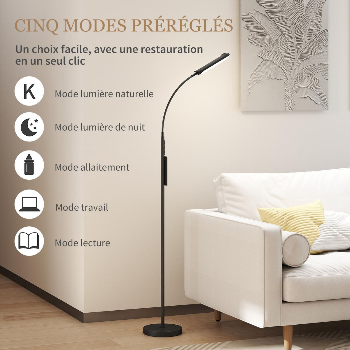 HOMCOM Lampadaire LED dimmable avec télécommande - contrôle tactile, réglable - H.175 cm - acier polycarbonate noir