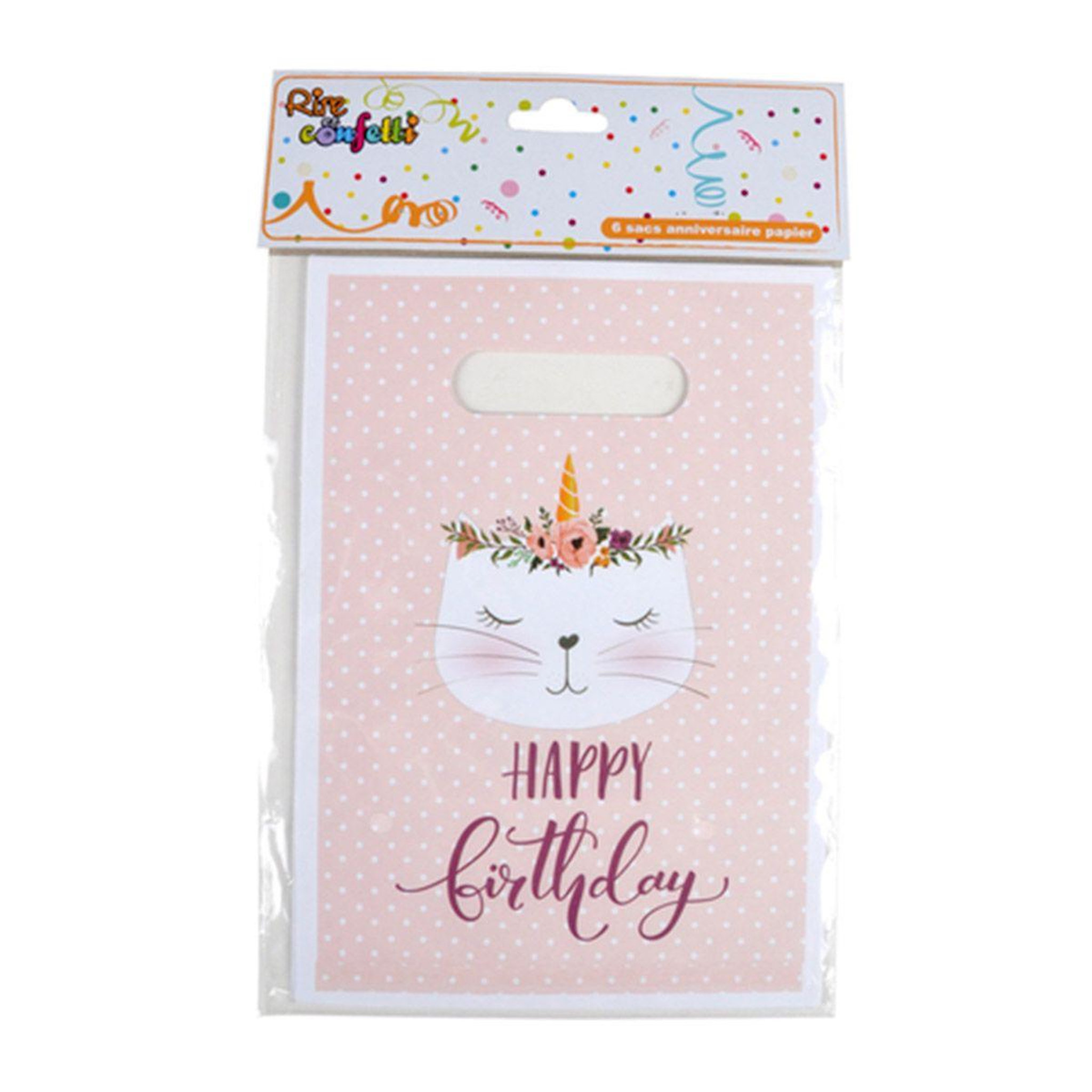 Voir la diapositive 2 : RIRE & CONFETTI Lot de 6 Sacs à Bonbons  Boho Chat  23cm Rose