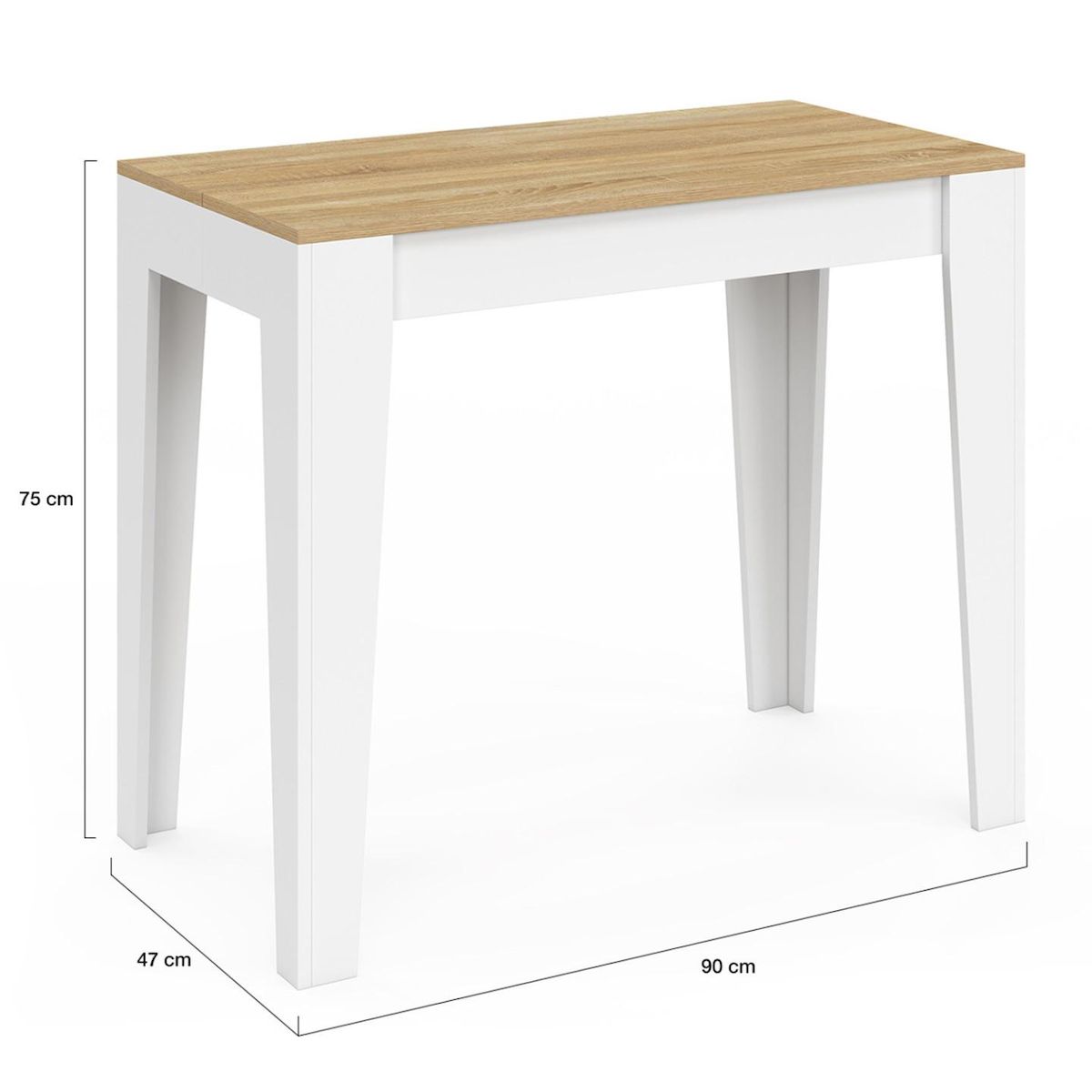 ID MARKET Table console extensible MICHEL 10 personnes 235 cm bois blanc et façon hêtre