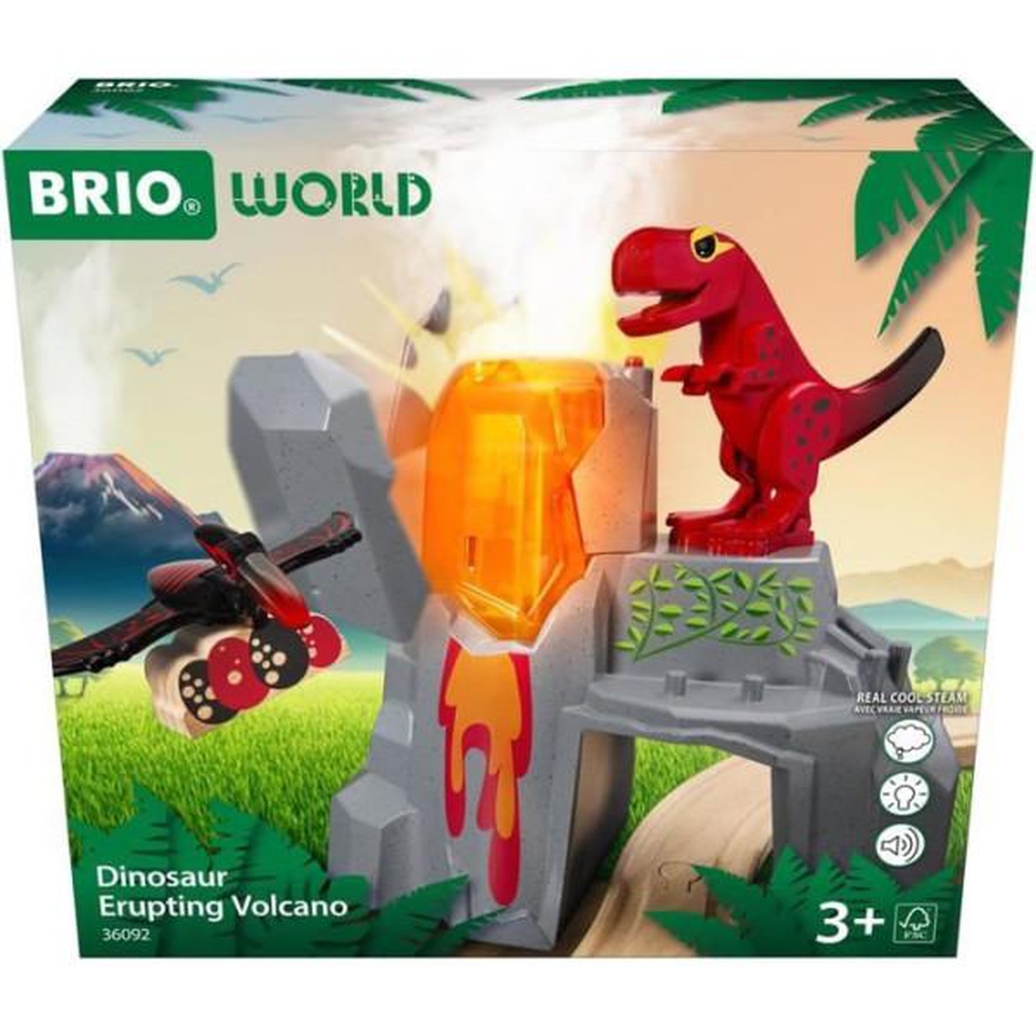 Voir la diapositive 2 : Brio Brio Volcan en Eruption Dinosaure - Accessoire pour Circuit de Train en Bois - Action de Jeu sans Pile/avec Aimant - des 3 Ans -