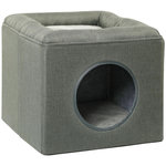 PAWHUT Panier chat pouf 2 en 1 - coussin amovible lavable - MDF PVC tissu aspect lin vert de gris