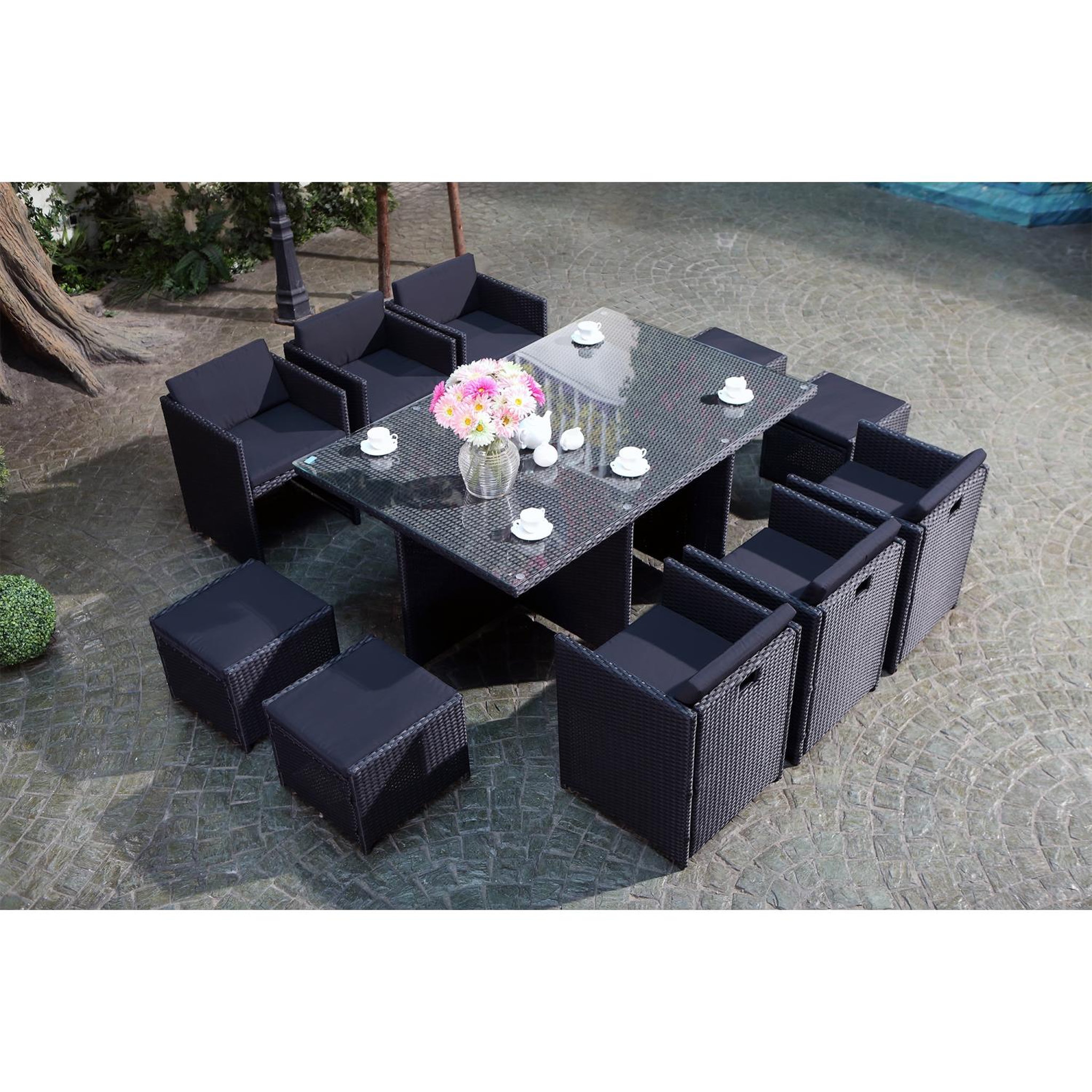 Voir la diapositive 4 : CONCEPT USINE Salon de jardin 10 places noir-noir + housse de protection miami