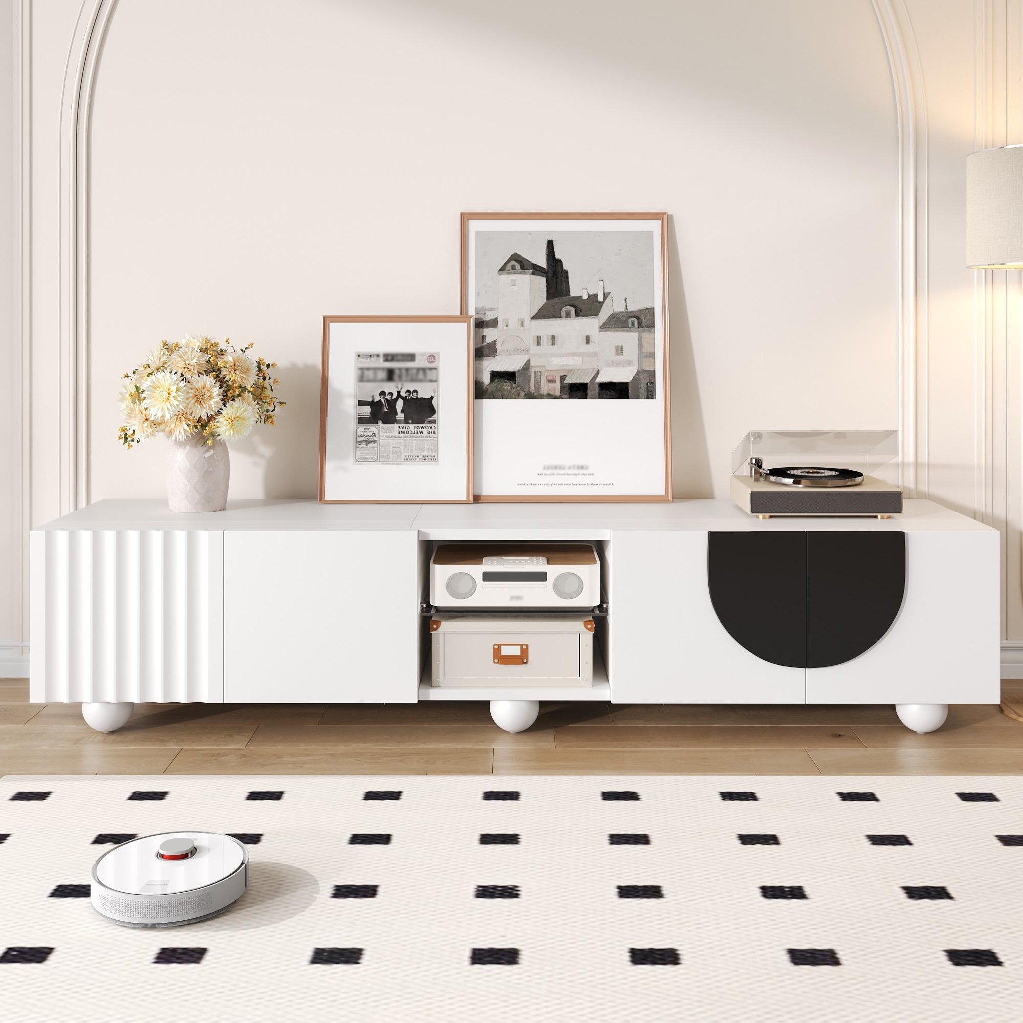 Voir la diapositive 2 : MERAX Meuble tv blanc+noir 180 cm mdf