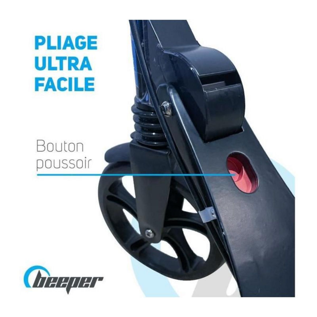 BEEPER Trottinette mécanique - Adulte/Ados - Beeper City Scoot - Roues 8'' - Suspension avant - Cadre Noir - Avec frein guidon