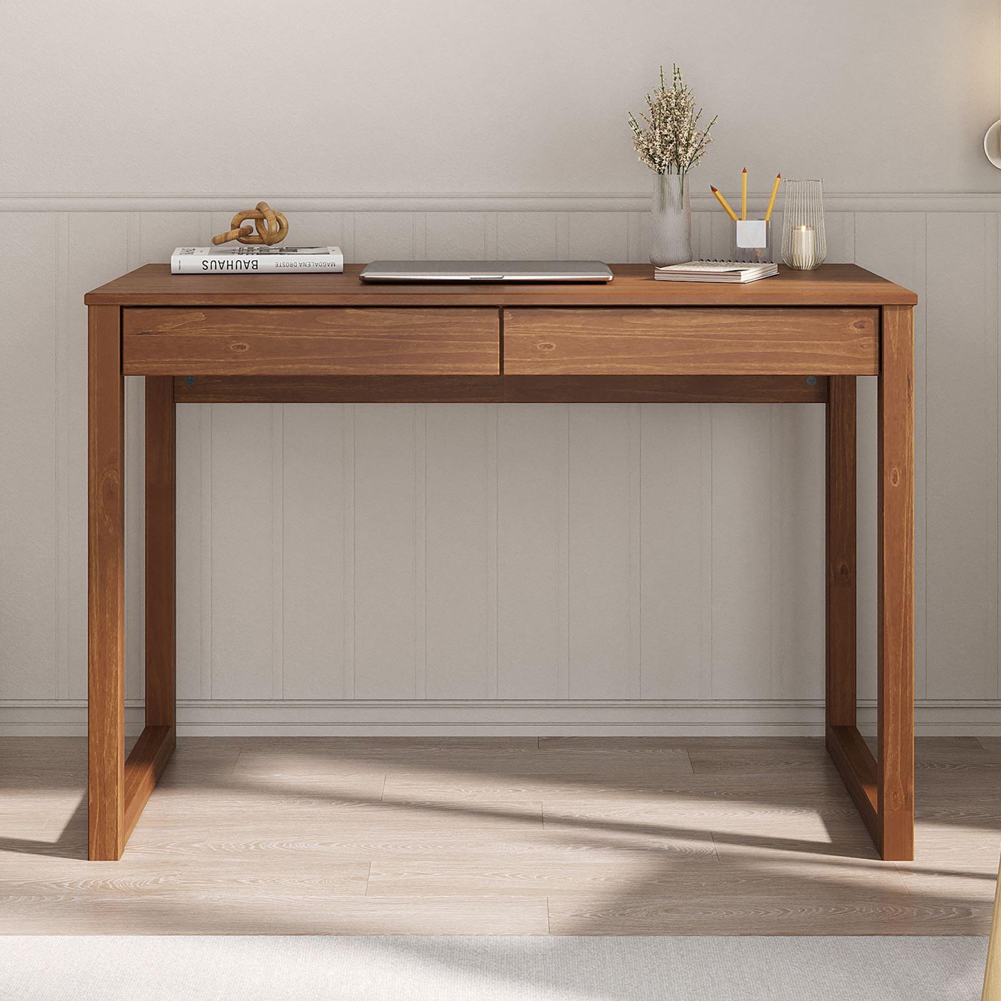 Voir la diapositive 2 : IDIMEX Bureau noah 2 tiroirs, en pin massif