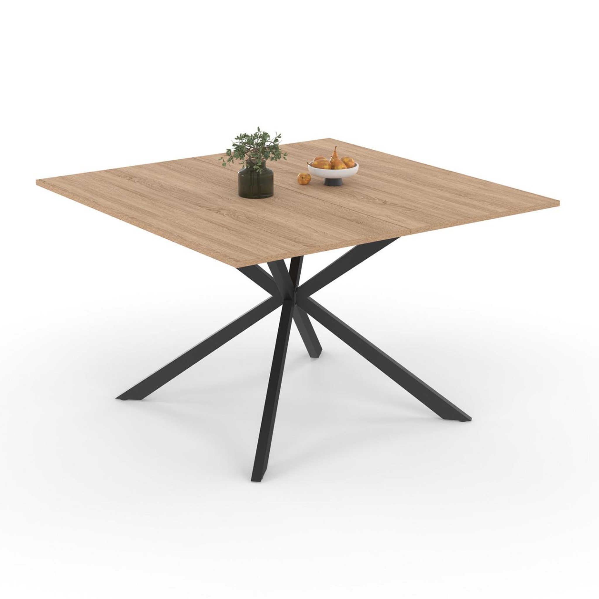 ID MARKET Table à manger carrée alix 8 personnes pied araignée bois et noir 110 cm