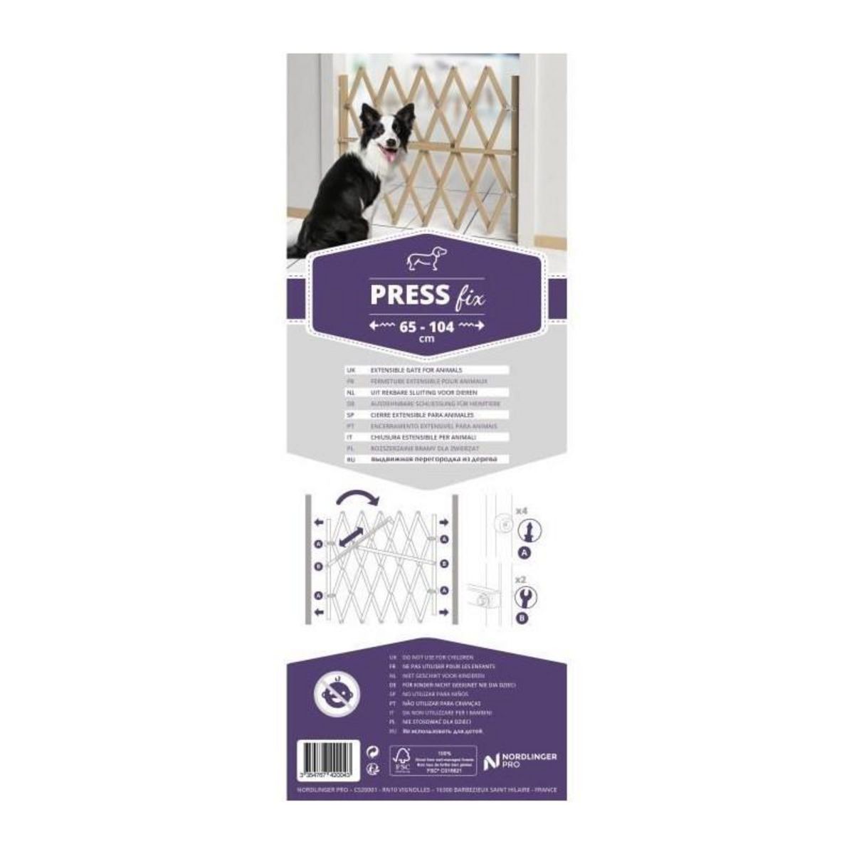 CENTRALE BRICO Barrière Press'fix à pression extensible en bois brut - 65-104 x H.83 cm