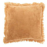 Paris Prix Coussin Déco  Franges Velours  45x45cm Ocre