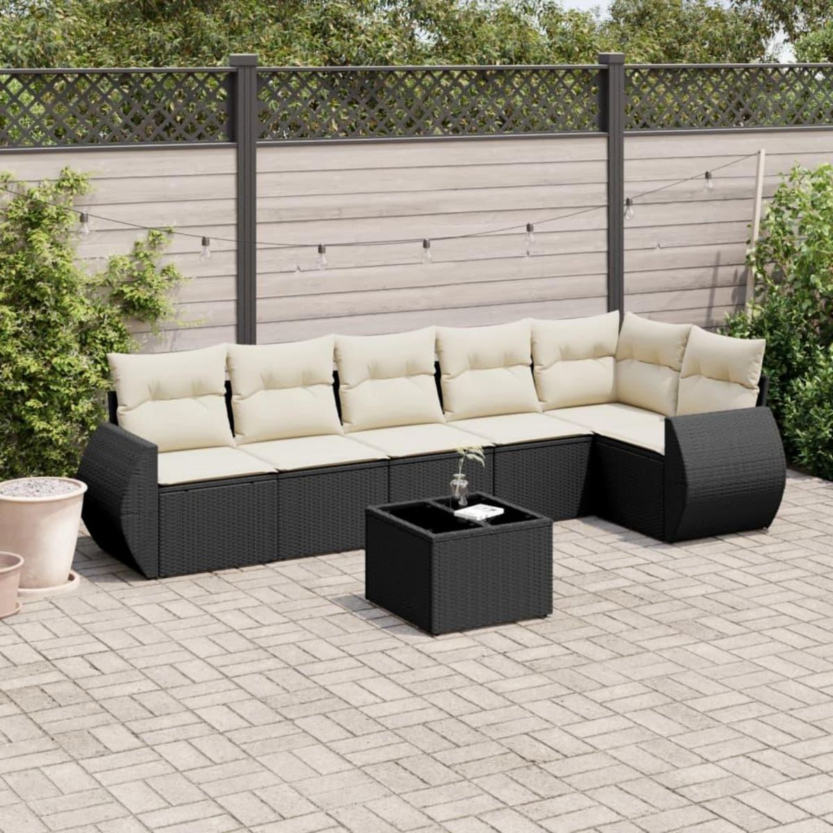 VIDAXL Salon de jardin 7 pcs avec coussins noir resine tressee